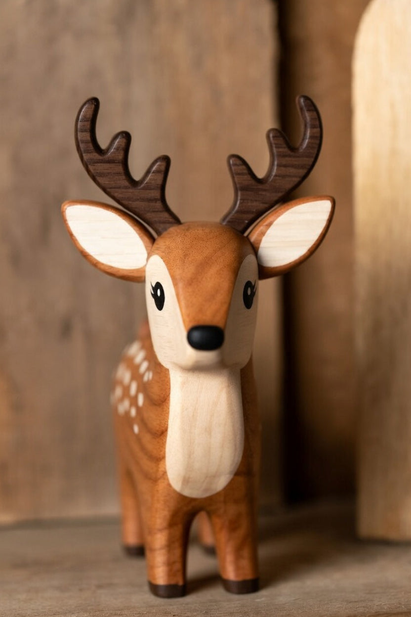 Handcrafted Wooden Deer Figurine - Cute Reindeer Toy & Home Decor