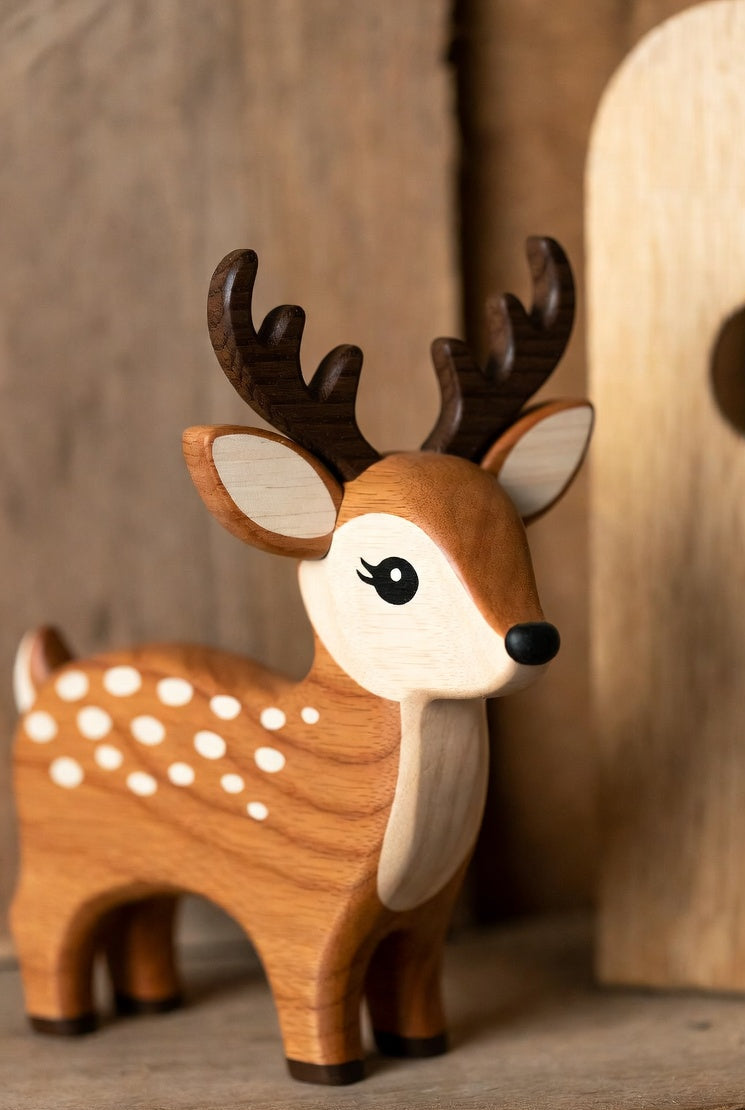 Handcrafted Wooden Deer Figurine - Cute Reindeer Toy & Home Decor