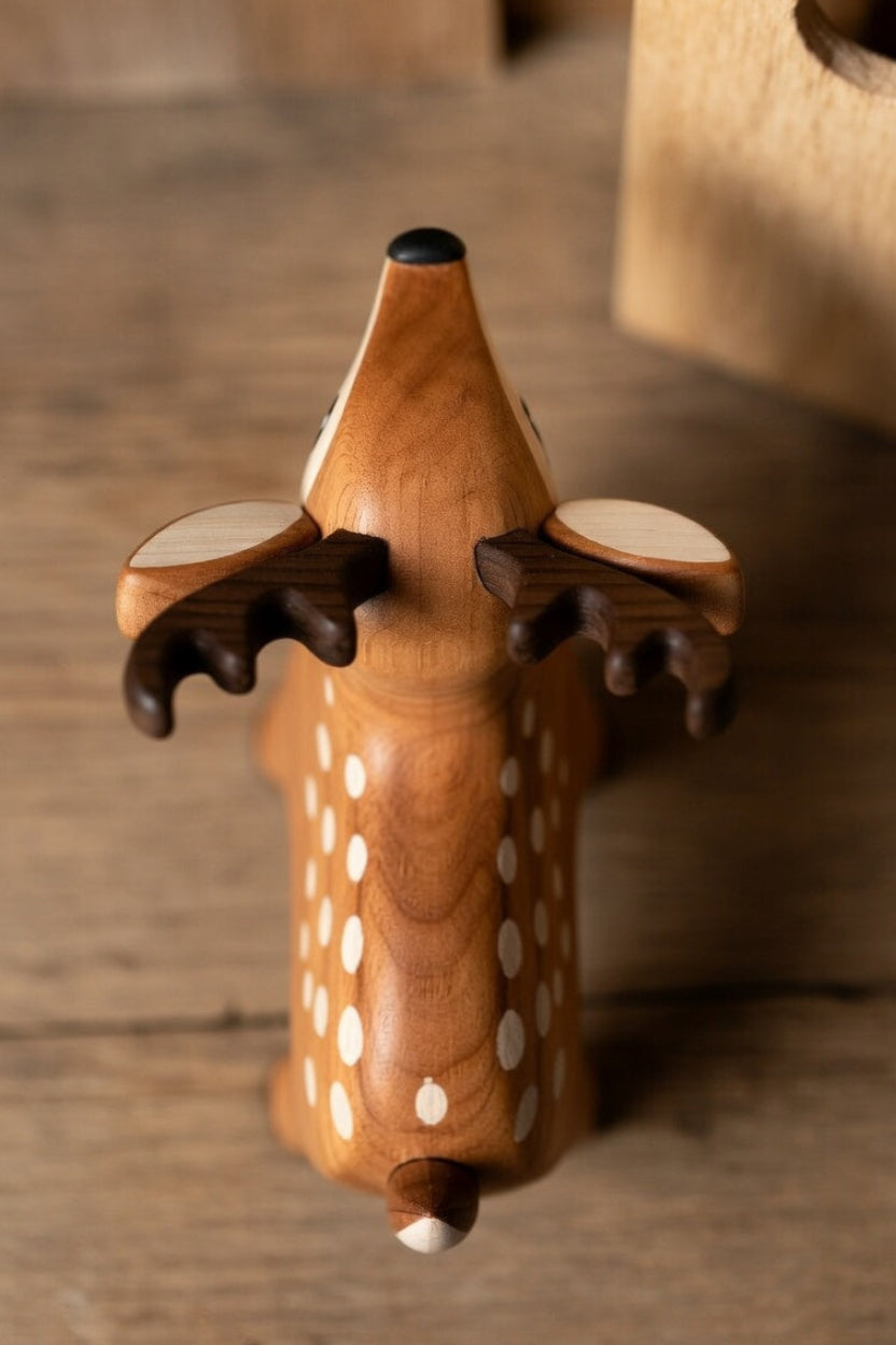 Handcrafted Wooden Deer Figurine - Cute Reindeer Toy & Home Decor