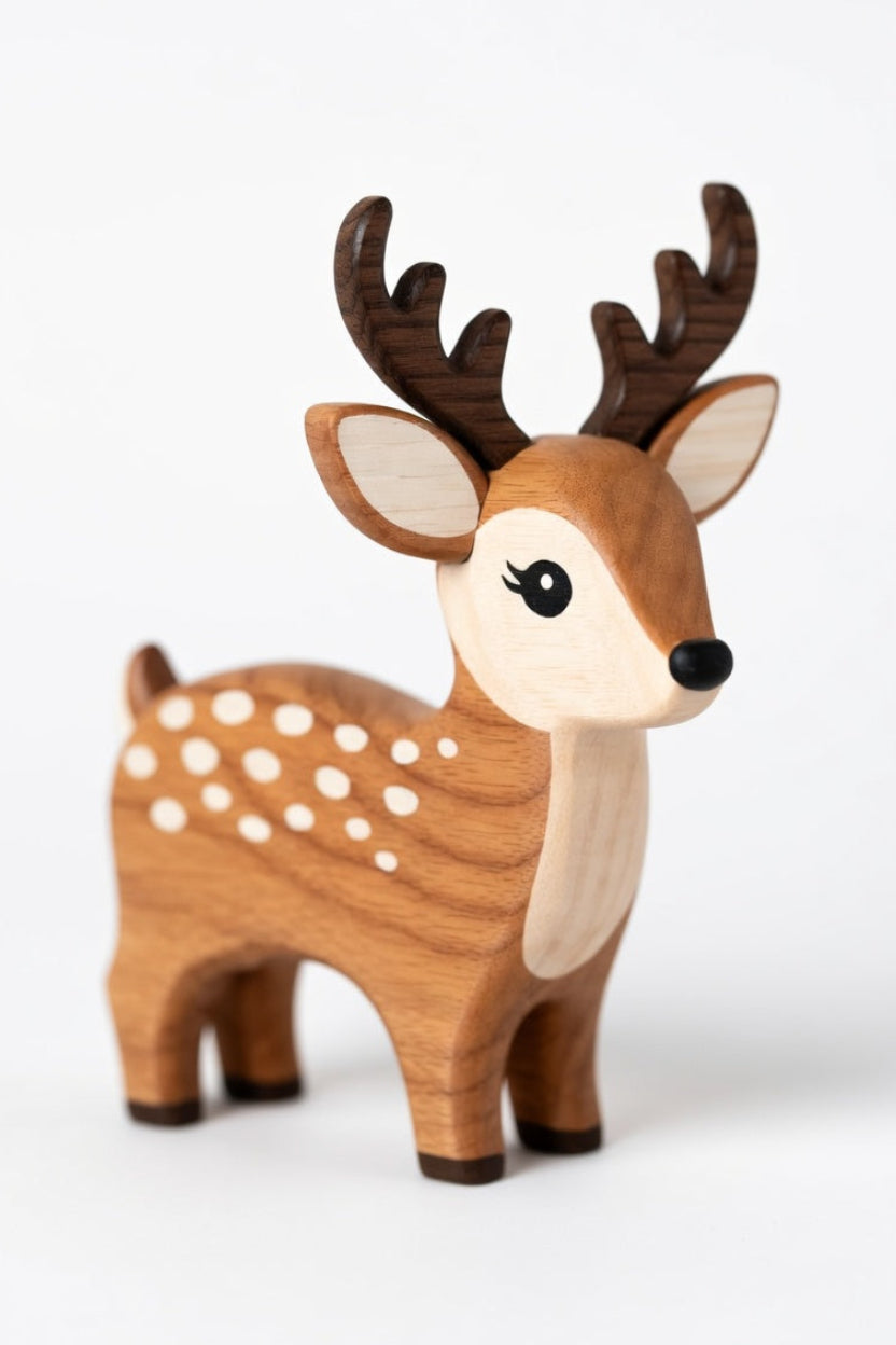 Handcrafted Wooden Deer Figurine - Cute Reindeer Toy & Home Decor