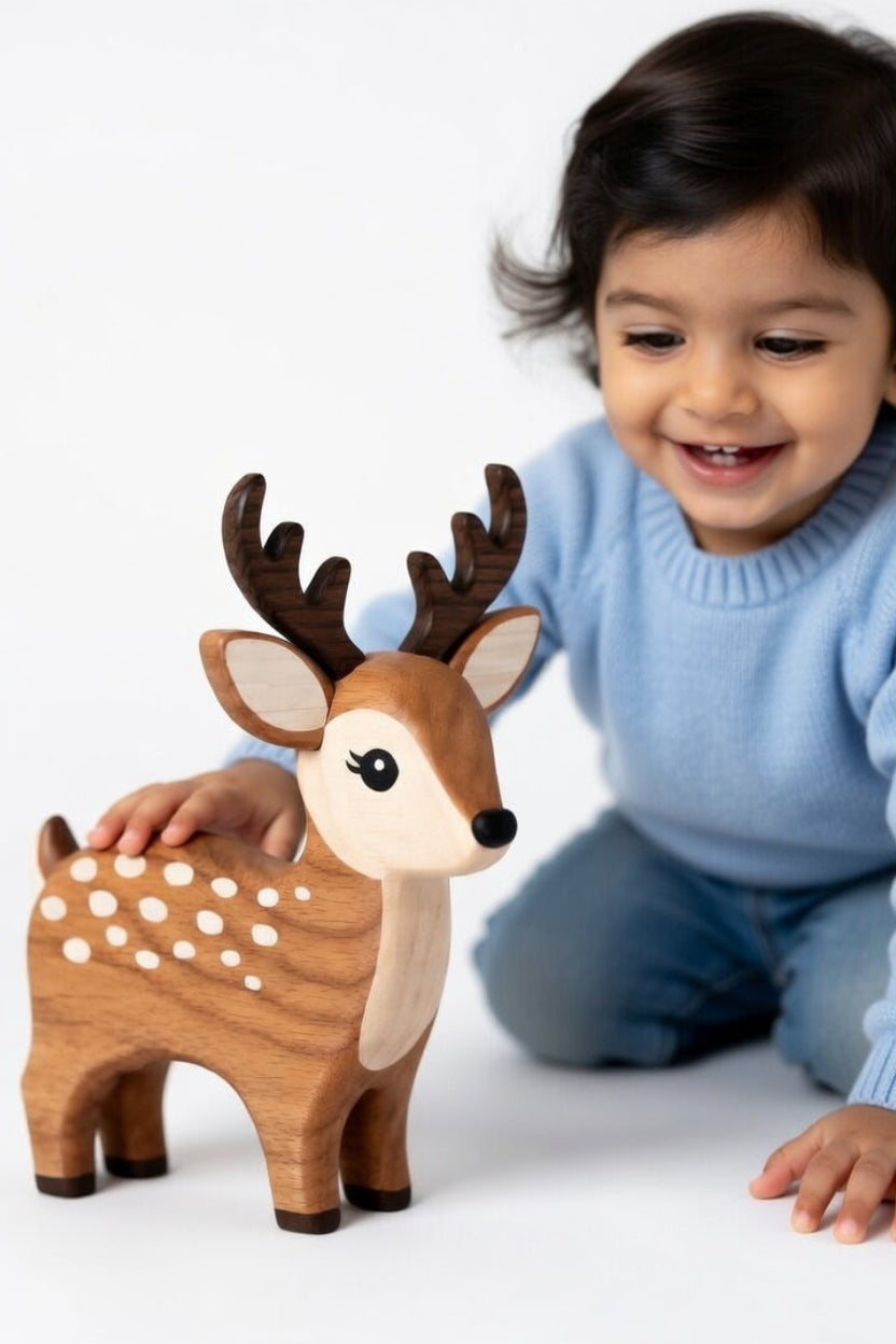 Handcrafted Wooden Deer Figurine - Cute Reindeer Toy & Home Decor